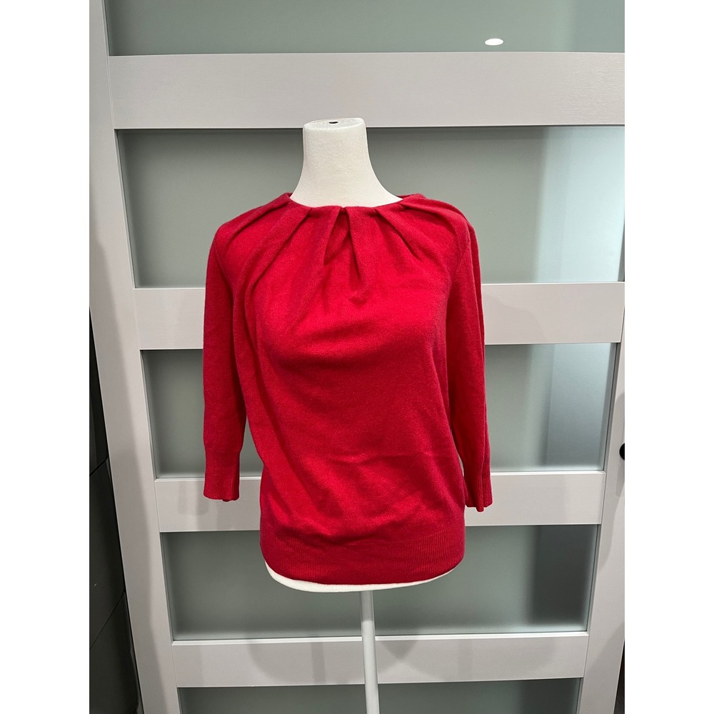 MAGASCHONI CASHMERE Red Pink pPleated Neck‎ 3/4 Sleeve Sweater Women's Size M
